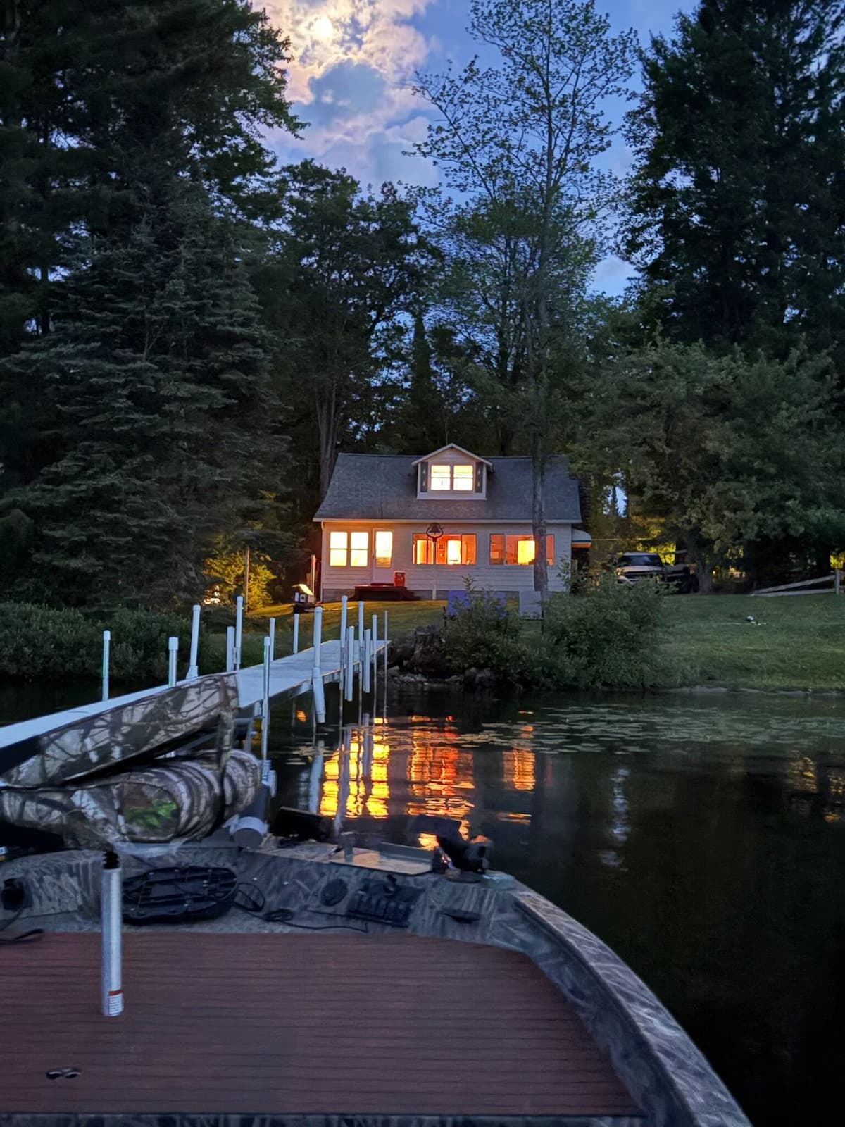 Cottage glowing at dusk